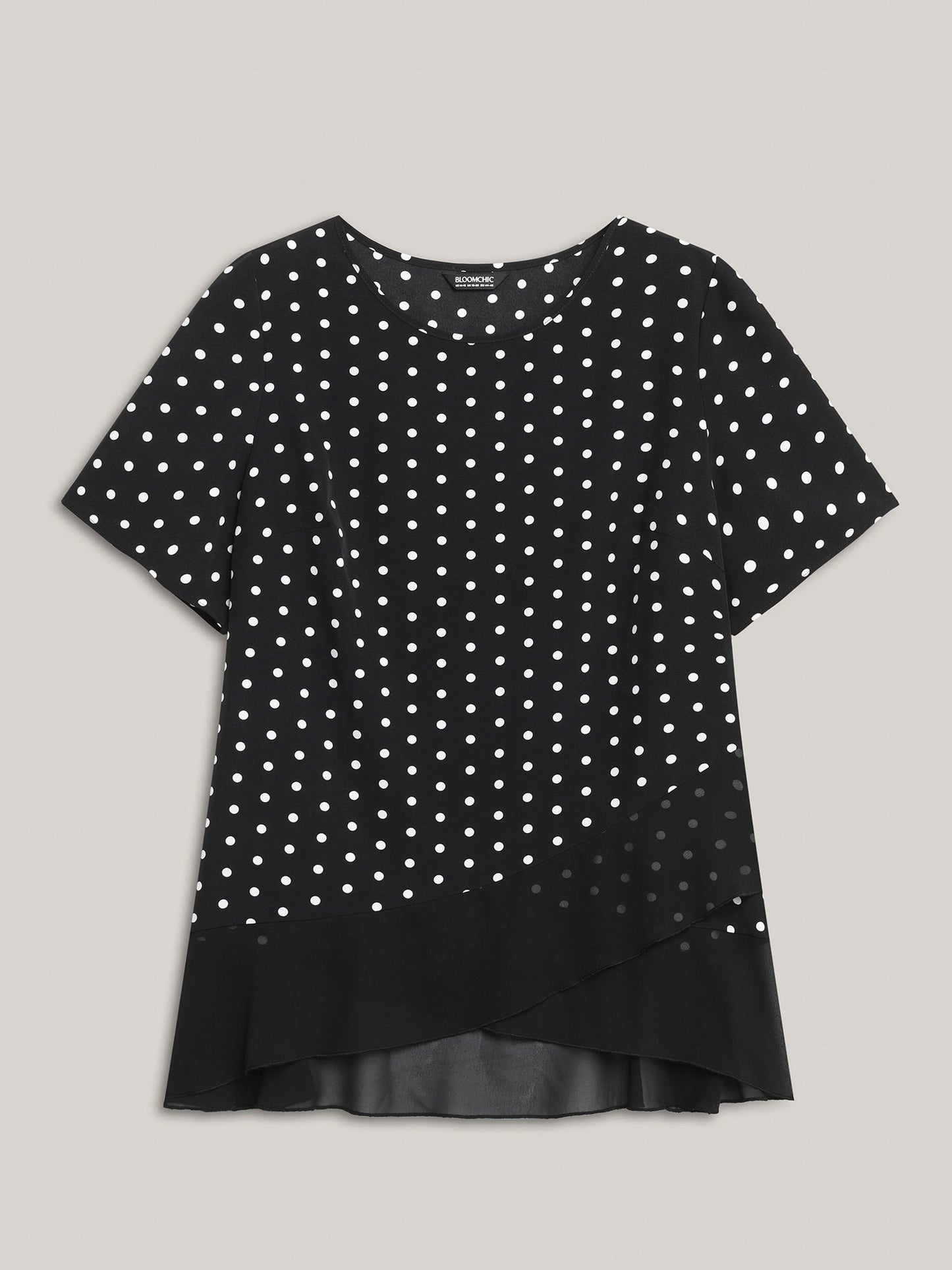 Polka Dots Spliced Ruffled Hem Shirt