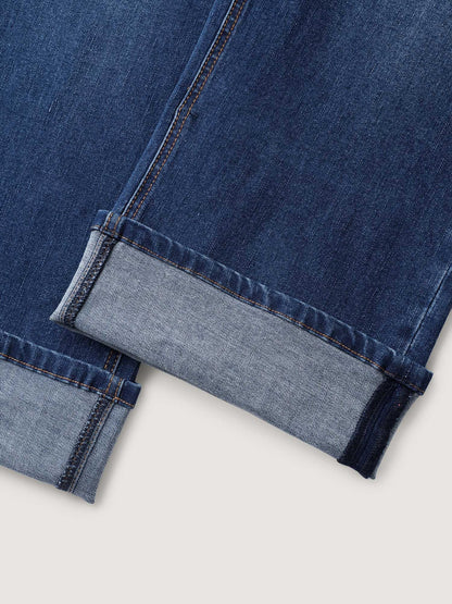 Stretch Rolled Hem Straight-Leg Jeans