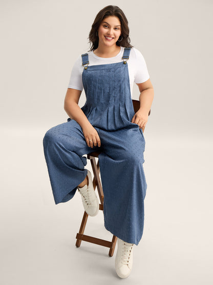 Textured Plicated Detail Overall Straps Jumpsuit