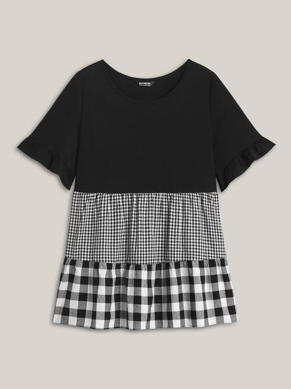 Mixed Print Round Neck Doll T-Shirt