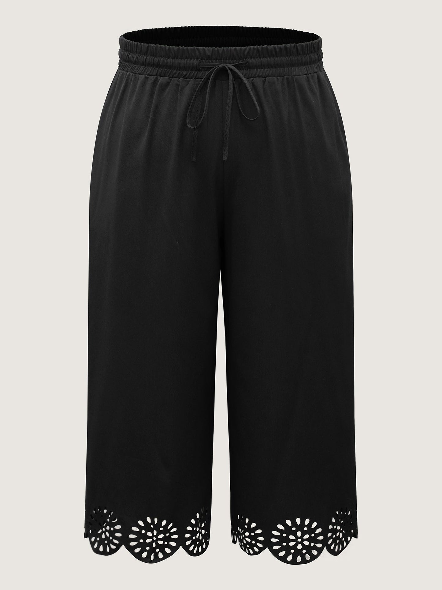 Scalloped Hem Laser Cut Wide-Leg Pants