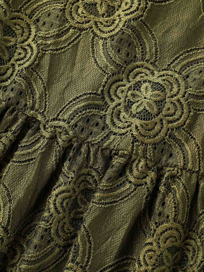 Crew Neck Crochet Lace Lantern Sleeve Blouse