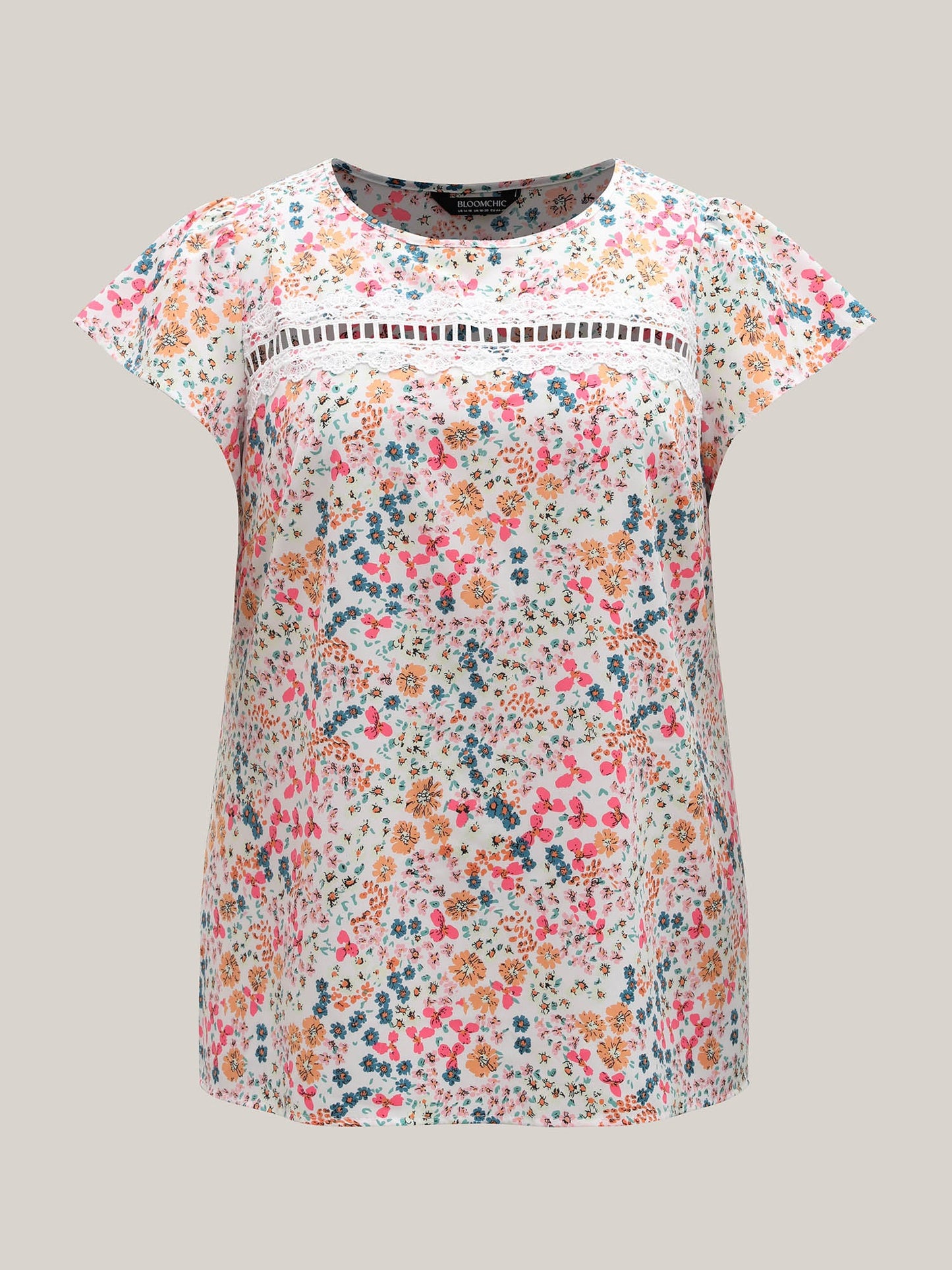 Multi-Color Floral Print Lace Spliced Blouse