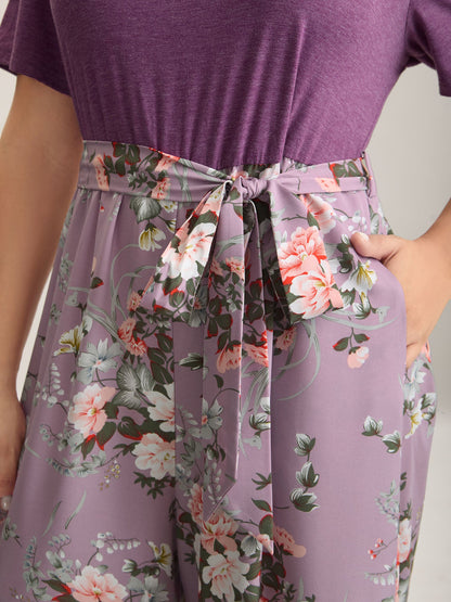 Color Contrast Belted Panel Pockets Jumpsuit