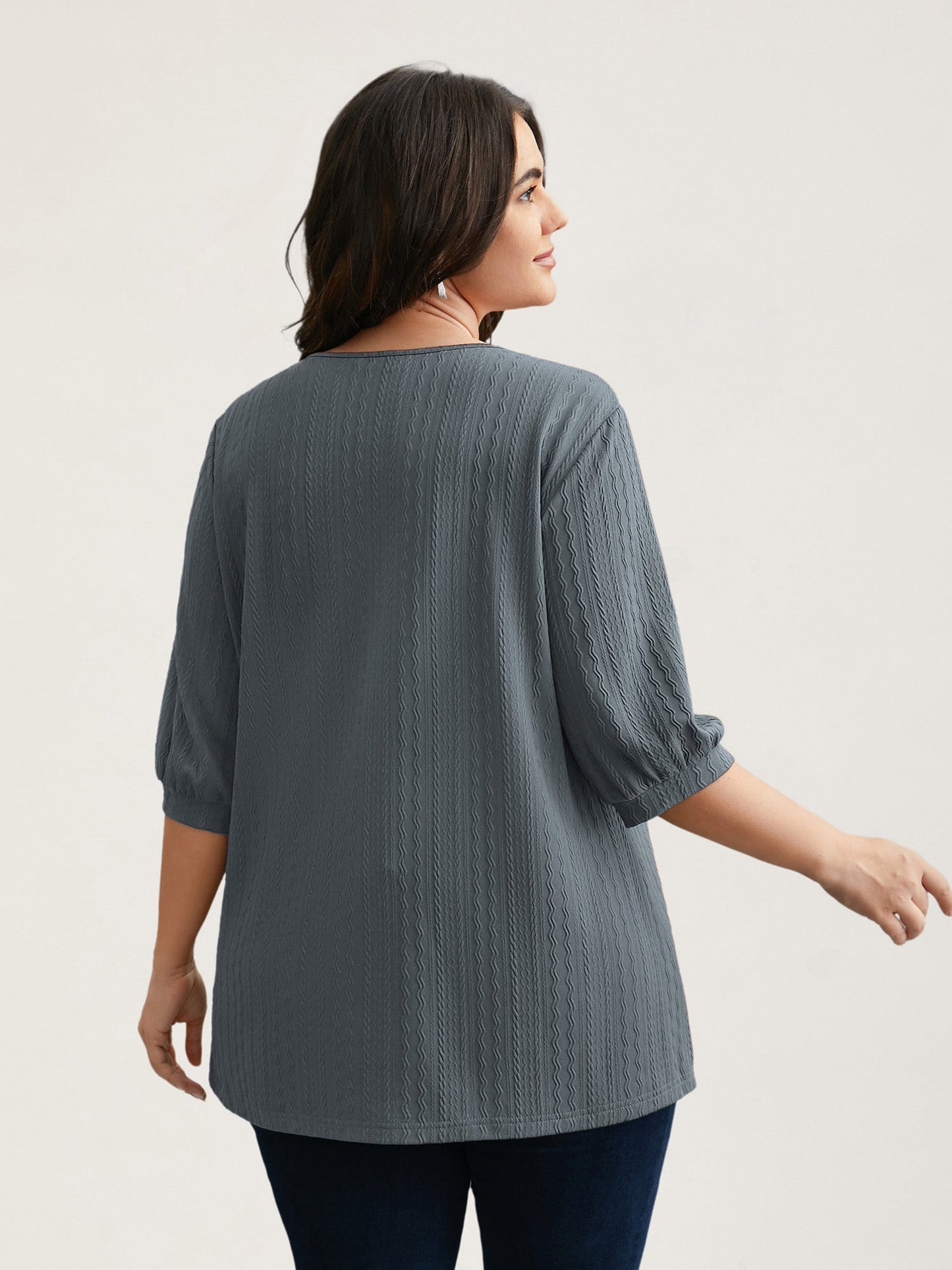 Plain Knit Texture Gathered Top