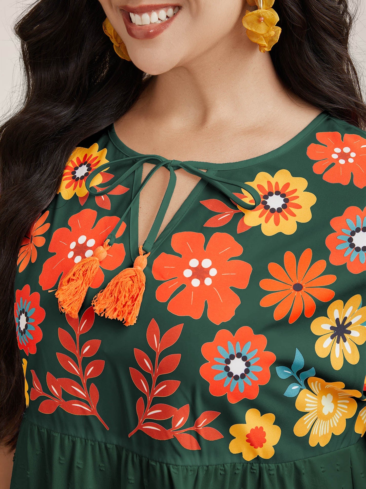 Floral Print Neck-Tie Babydoll Top