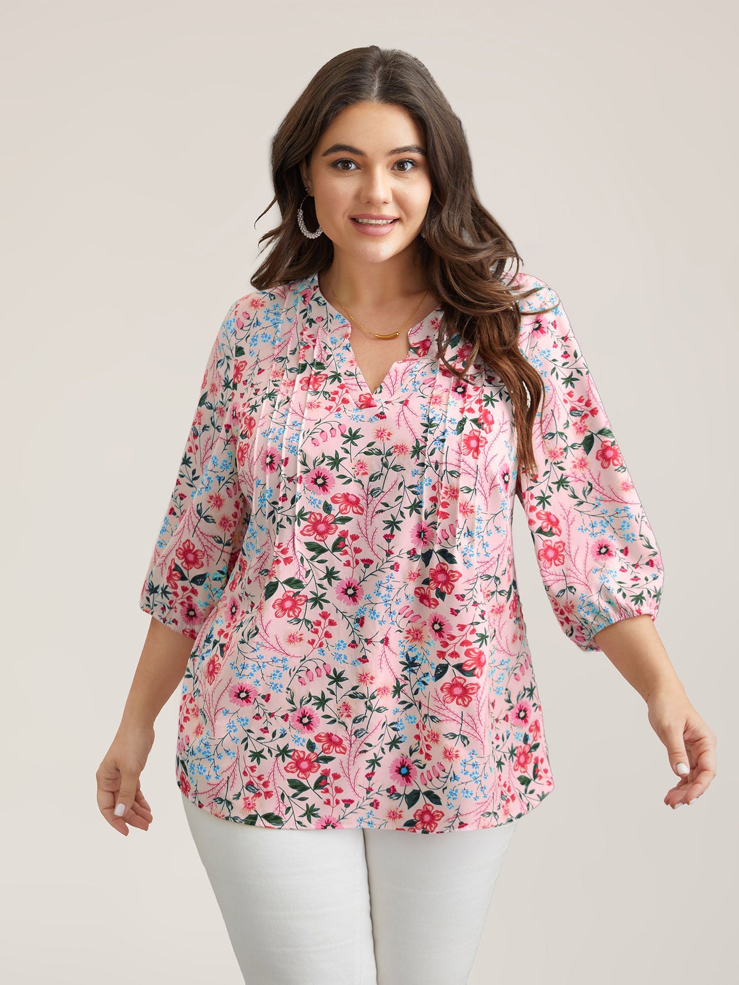 Floral Print Notched Collar Shirt