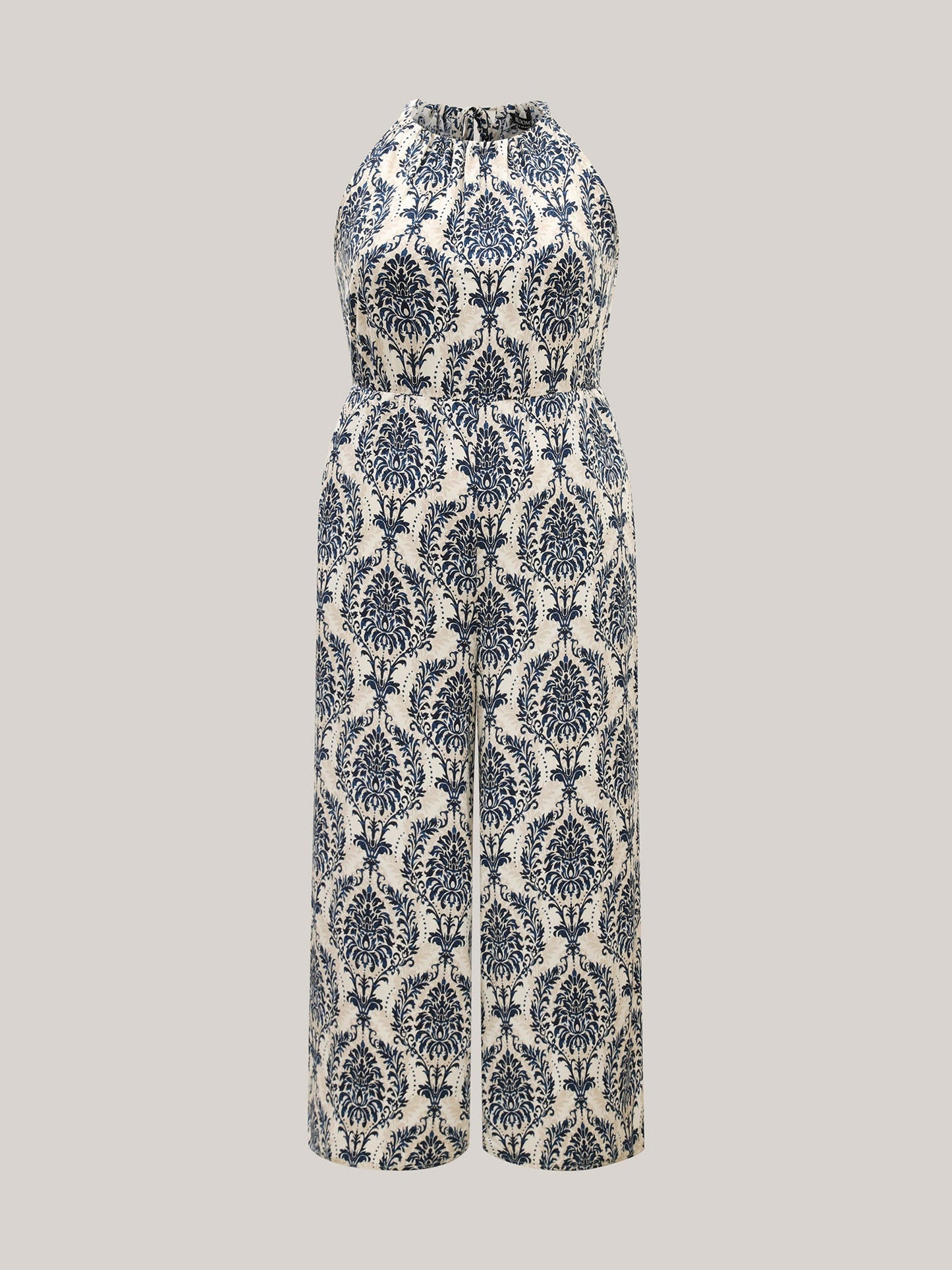 Rayon Damask Print Stretchy Waist Jumpsuit