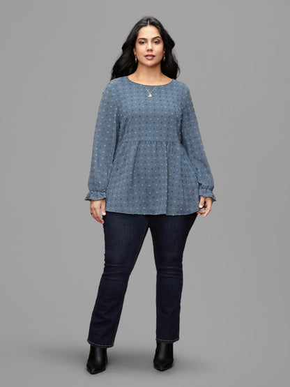 Textured Dot Elastic Cuffs A-line Blouse