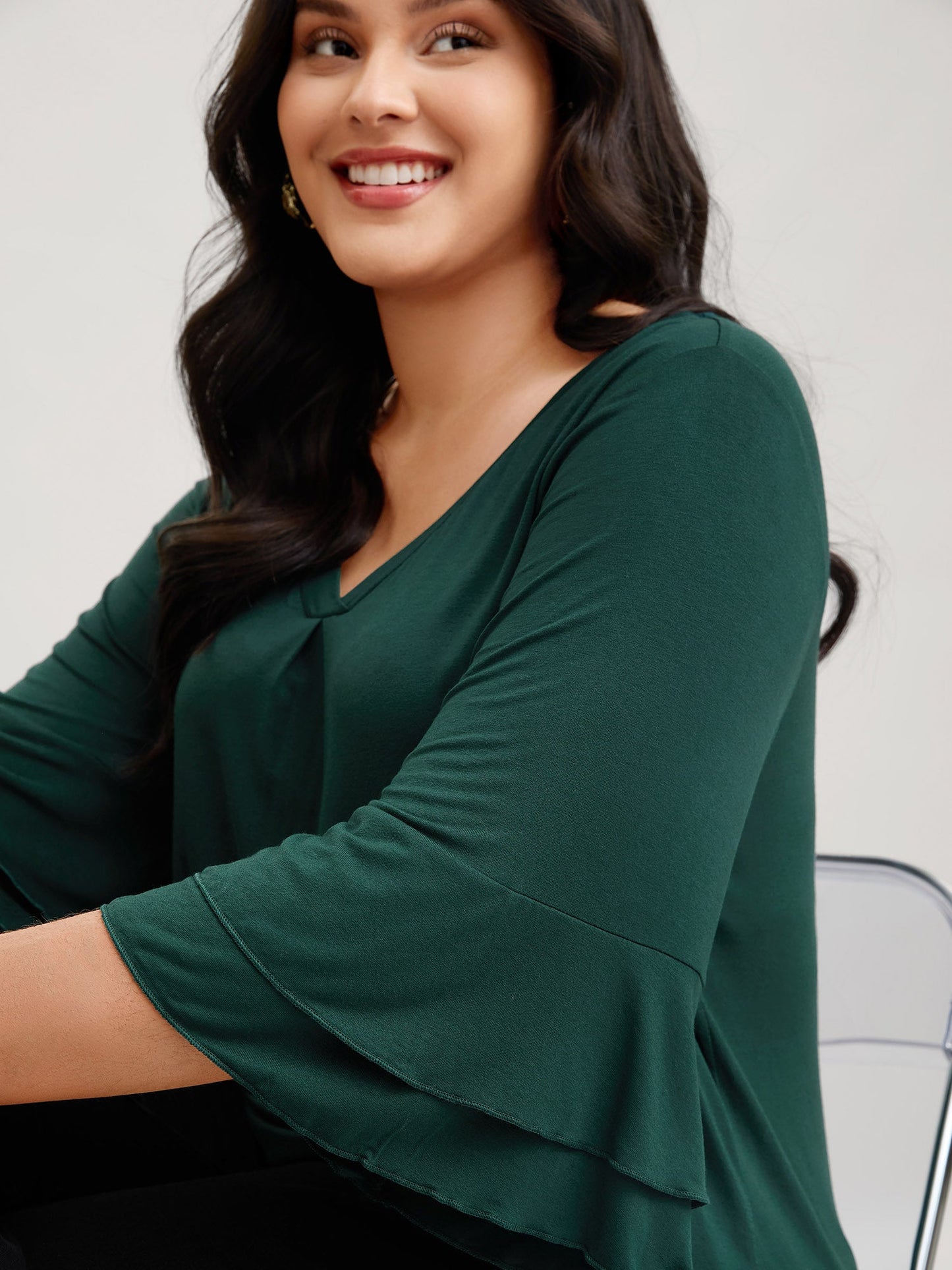 Supersoft Essentials Ruffle Layered Sleeve Pleated T-shirt