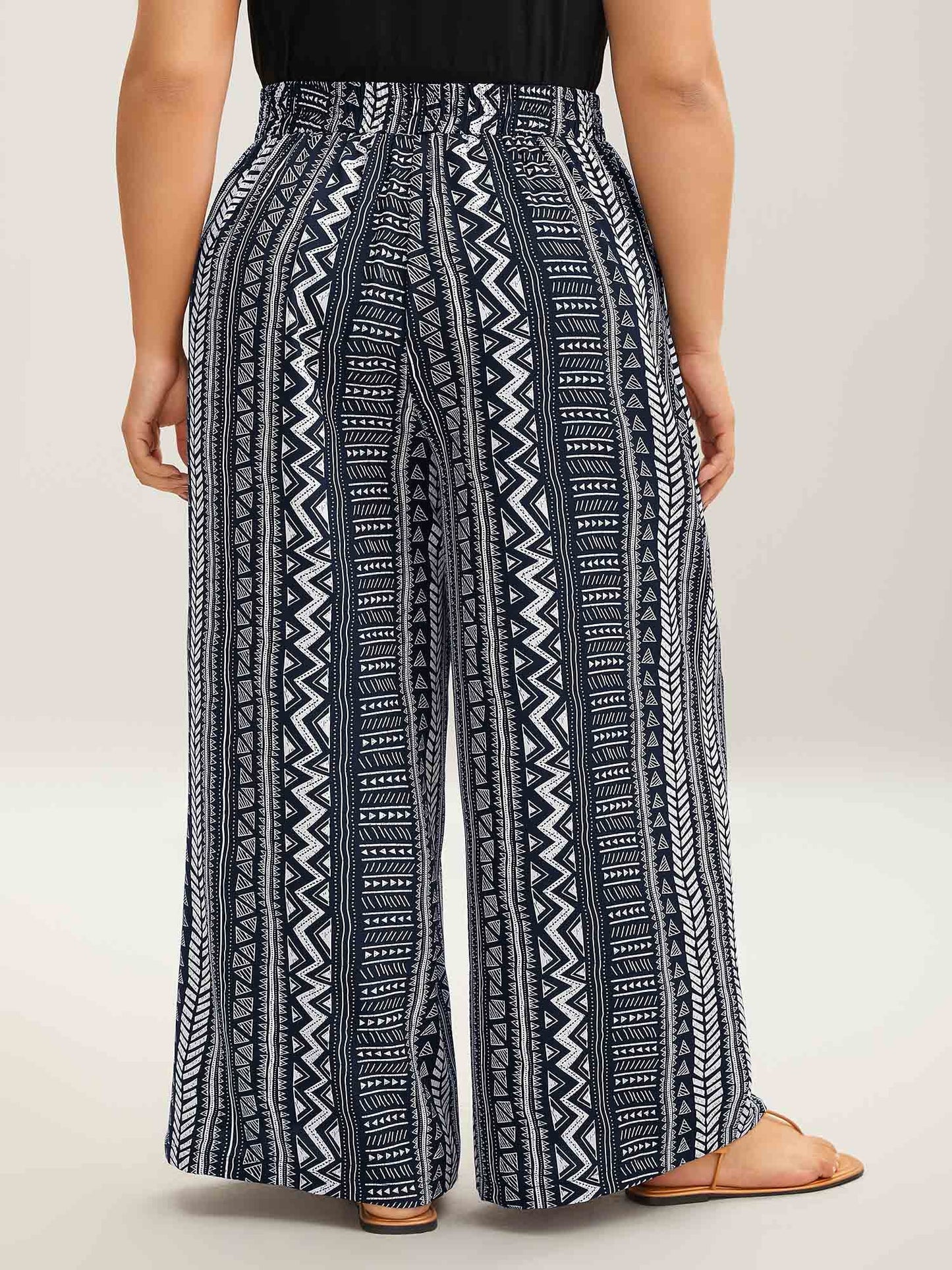 Waist-Tie Wide-Leg Boho Print Pants