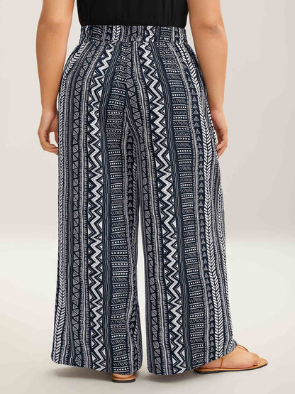Waist-Tie Wide-Leg Boho Print Pants