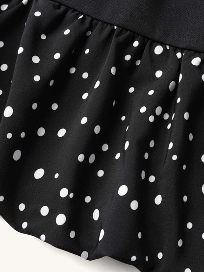 Stretchy Bubble Hem Polka Dots Midi Dress