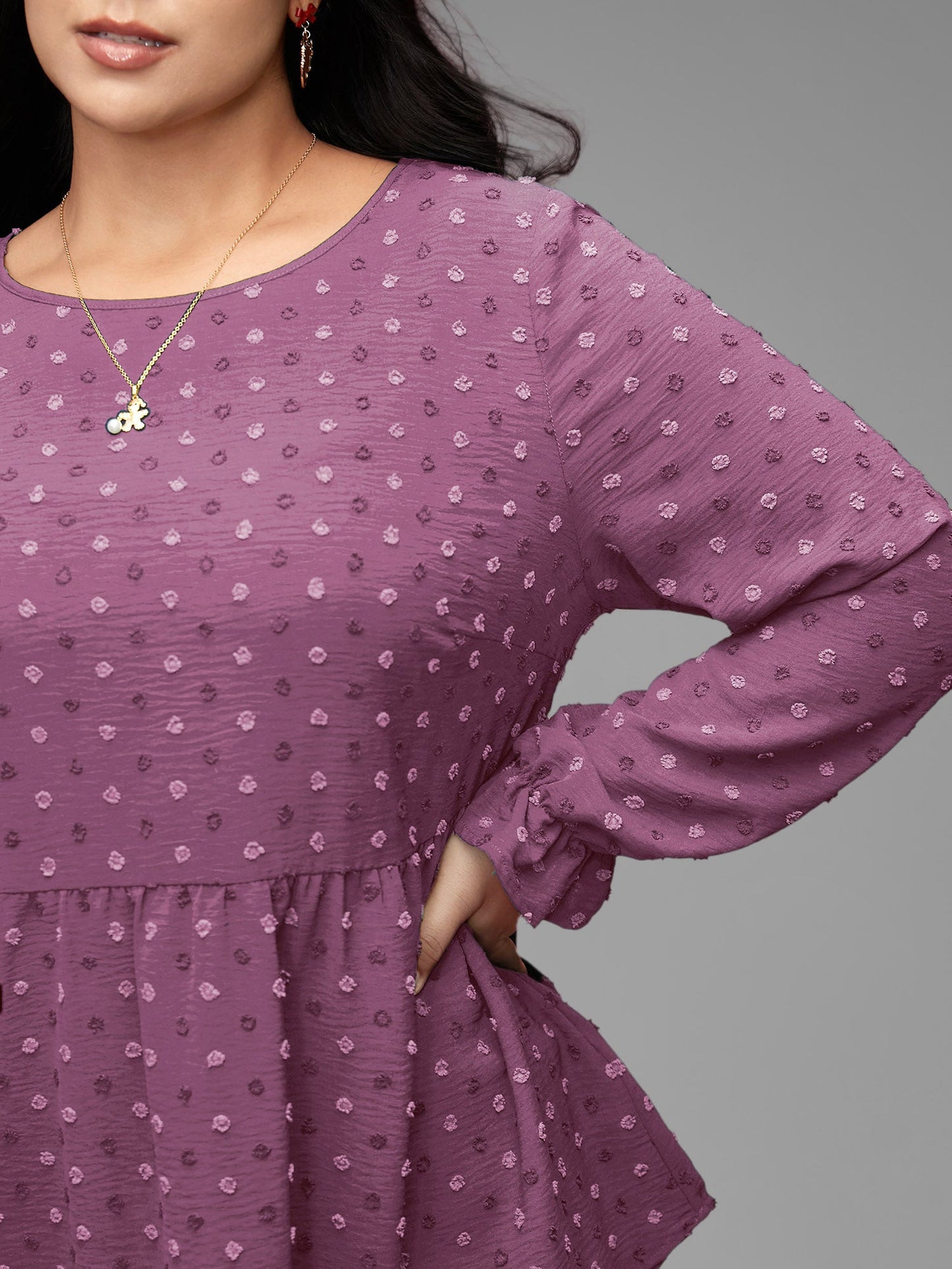 Textured Dot Elastic Cuffs A-line Blouse