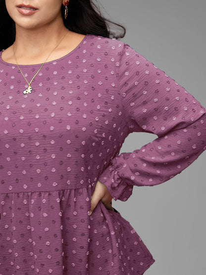Textured Dot Elastic Cuffs A-line Blouse