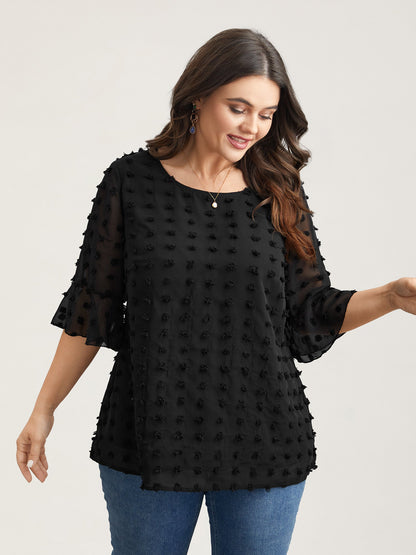 Chiffon Polka Dot Round Neck Shirt
