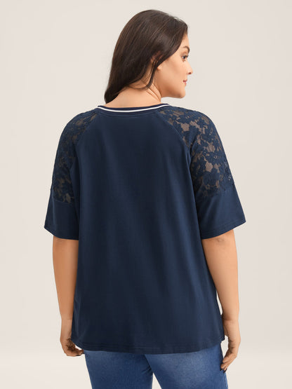 Supersoft Sheer Floral Sleeve V-Neck T-Shirt