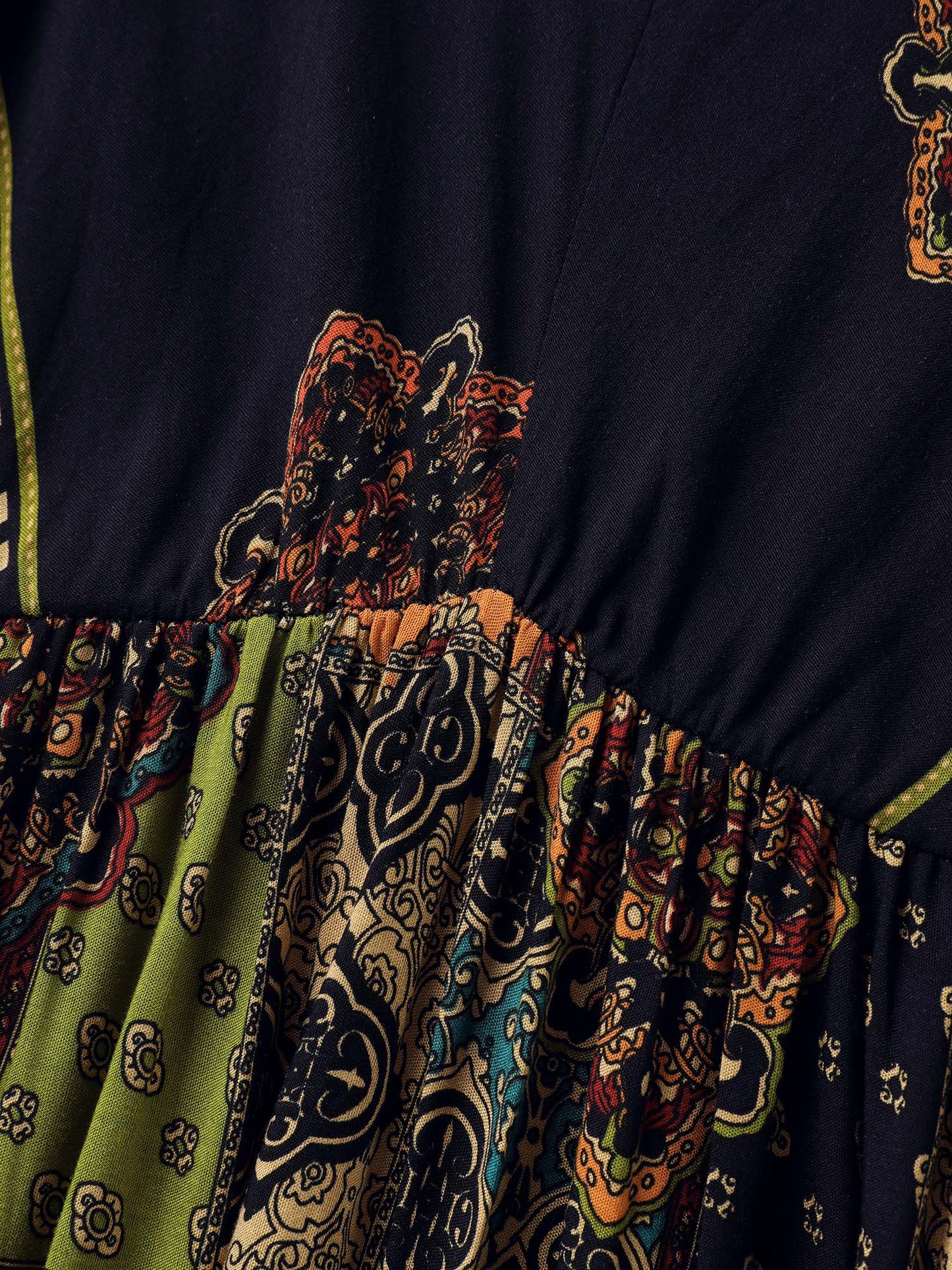 Retro Colorful Print V-Neck Midi Dress