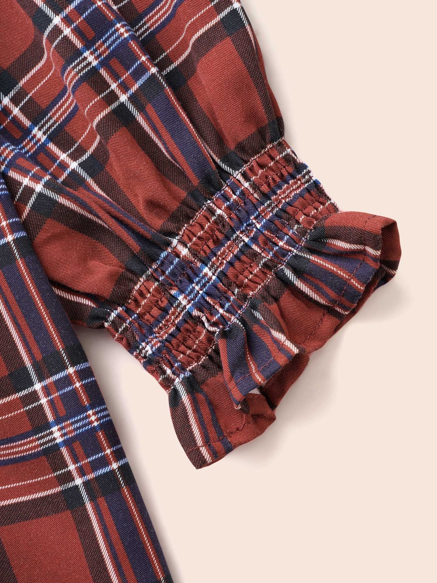 Plaid Contrast Webbing Ruffle Trim Blouse