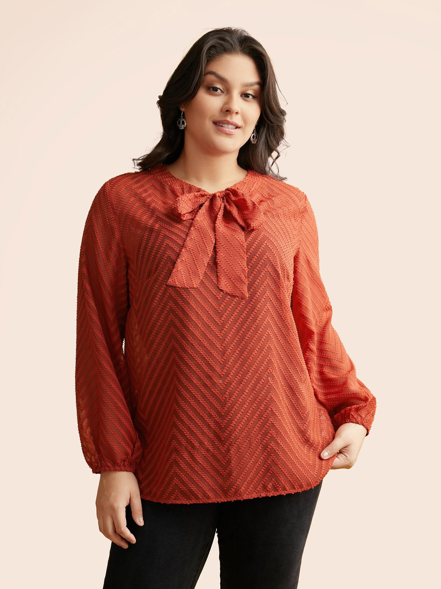 Wicked Neck Ribbon Lantern Sleeve Blouse