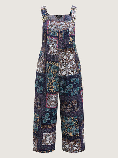 Boho Collage Patchwork Front Pockets Jumpsuit