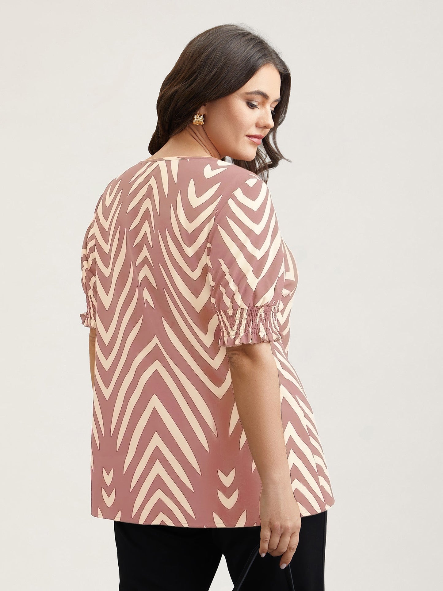 Geometric Print Ruffled Shirred Shirt