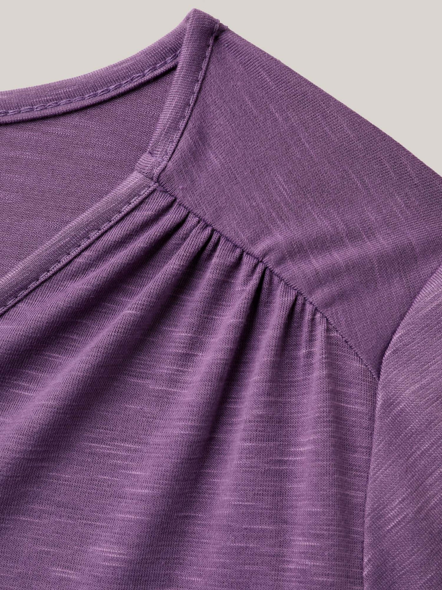 Bamboo Textured Pleated Shoulder Button T-Shirt