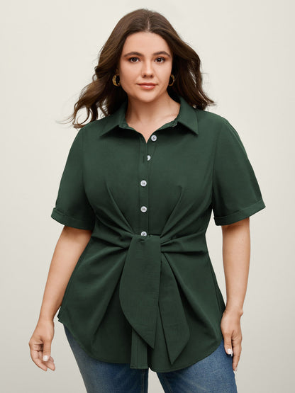 Knotted Front Asymmetrical Hem Blouse