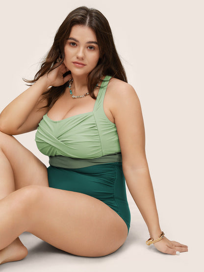 Contrast Twist Front Tummy-Control One Piece Swimsuit