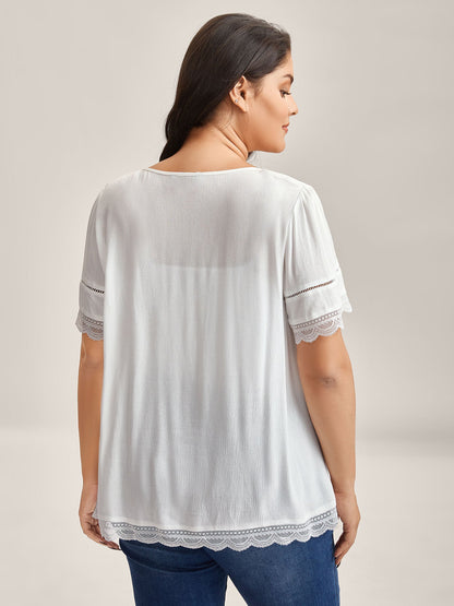 Rayon Flowy Lace Trim Solid Blouse