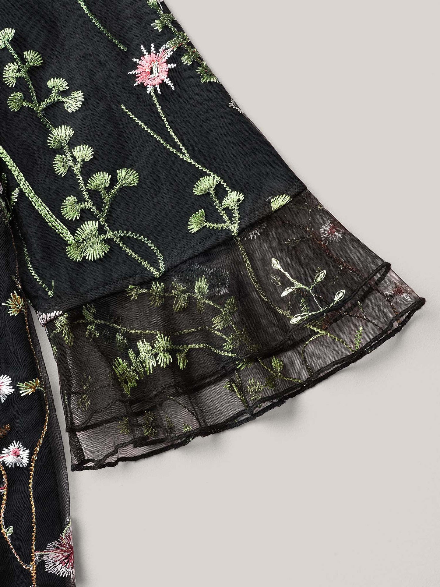 Embroidered Mesh Lotus Leaf Sleeve Blouse