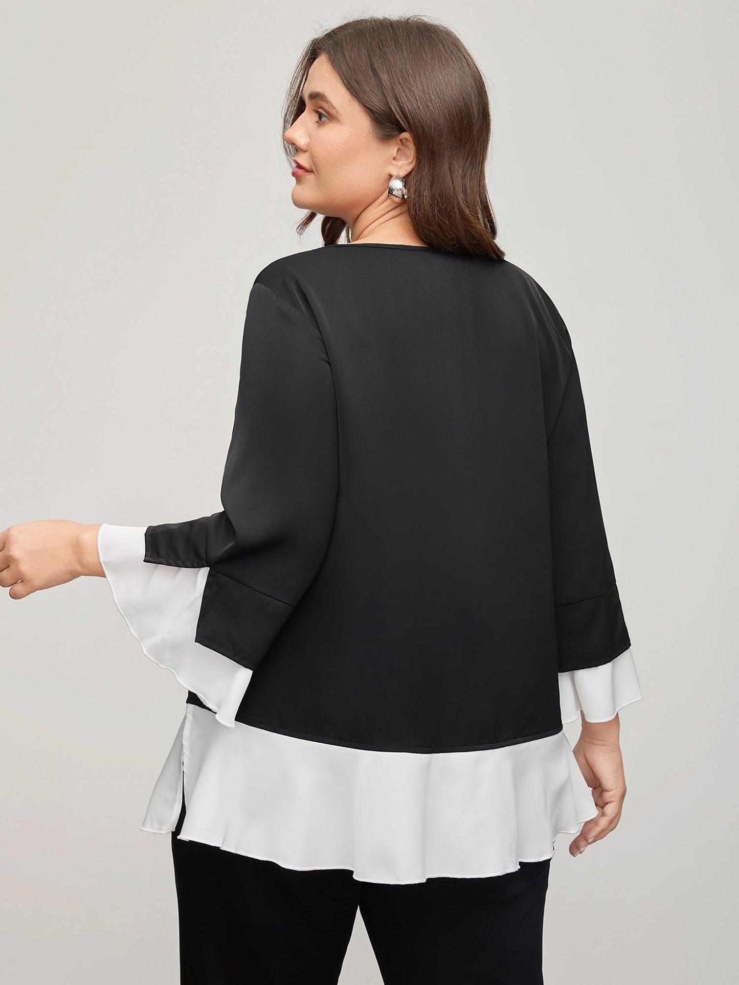 Contrast Patchwork Bell Sleeve Blouse