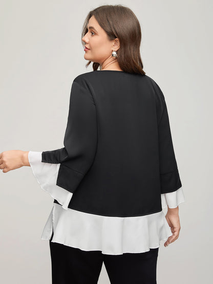 Contrast Patchwork Bell Sleeve Blouse