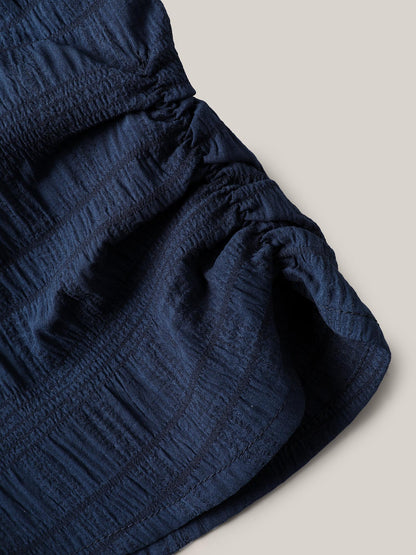 Textured Gathered Sleeve Split Neck Blouse