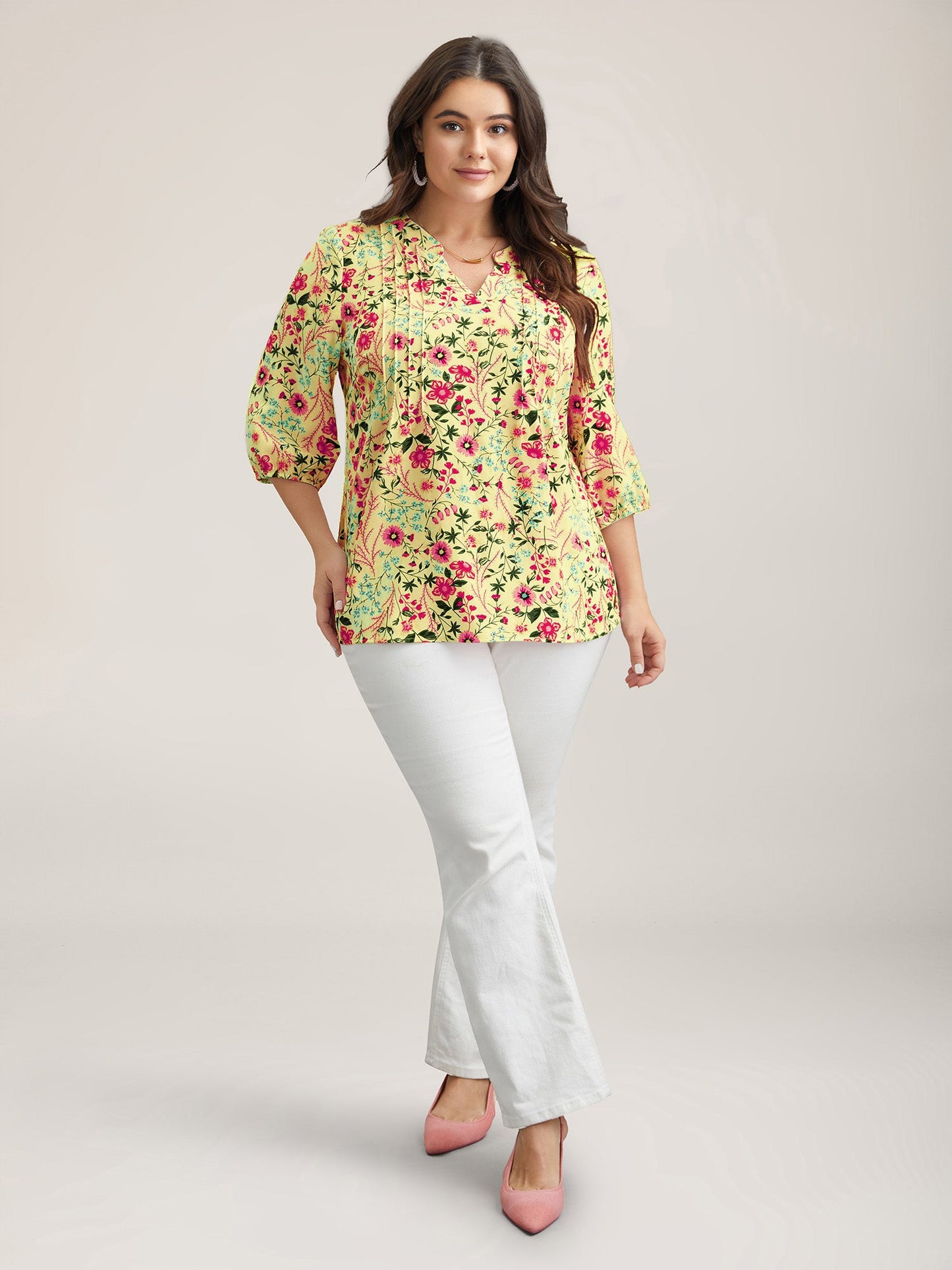 Floral Print Notched Collar Shirt