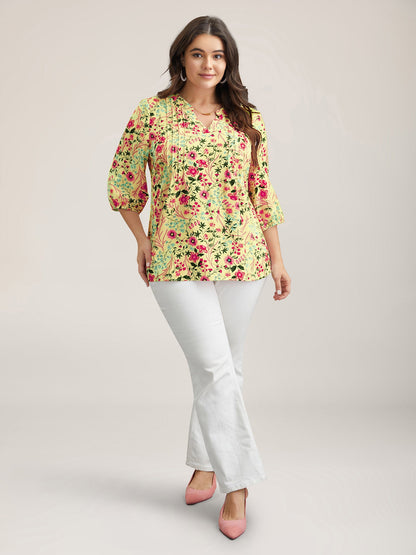 Floral Print Notched Collar Shirt