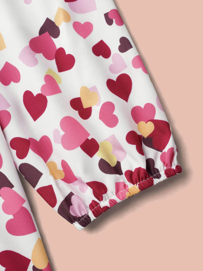 Notched Collar Multi-Color Hearts Blouse