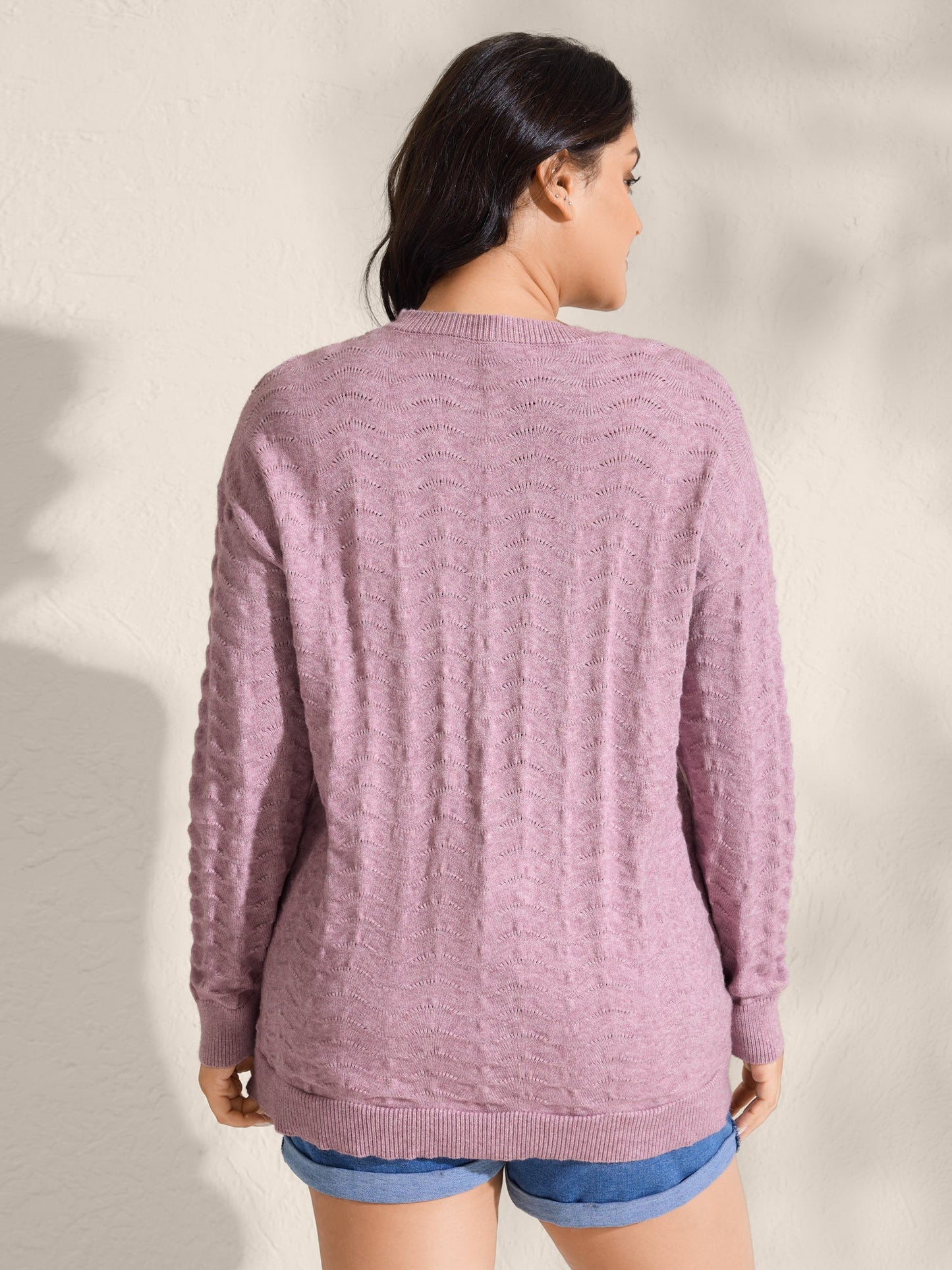 Supersoft Textured Round Neck Cut-Out Pullover