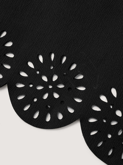 Scalloped Hem Laser Cut Wide-Leg Pants