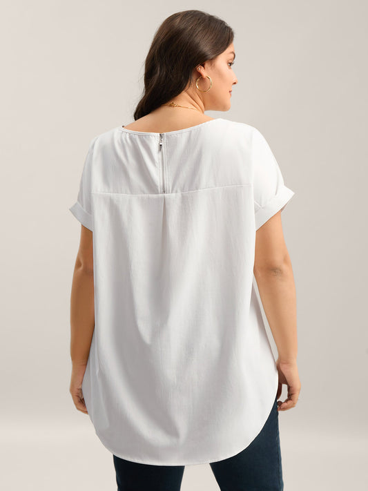 Classic Plain Boat Neck Zipper Blouse