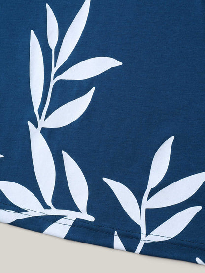 Leafy Printed Hem Pleated Sleeveless Top