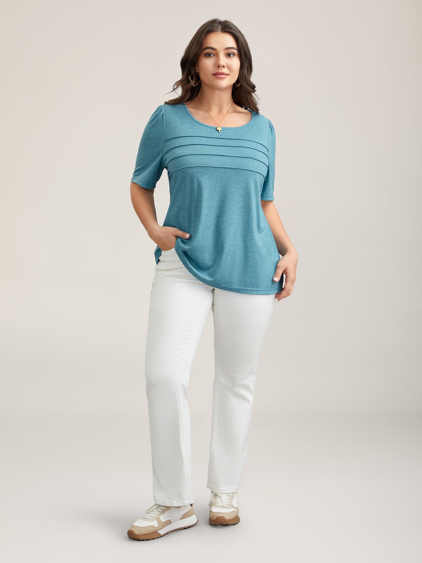 Seamed Round Neck Fitted T-Shirt