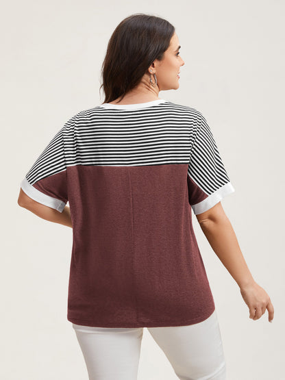 Solid and Striped Contrast Hem T-Shirt