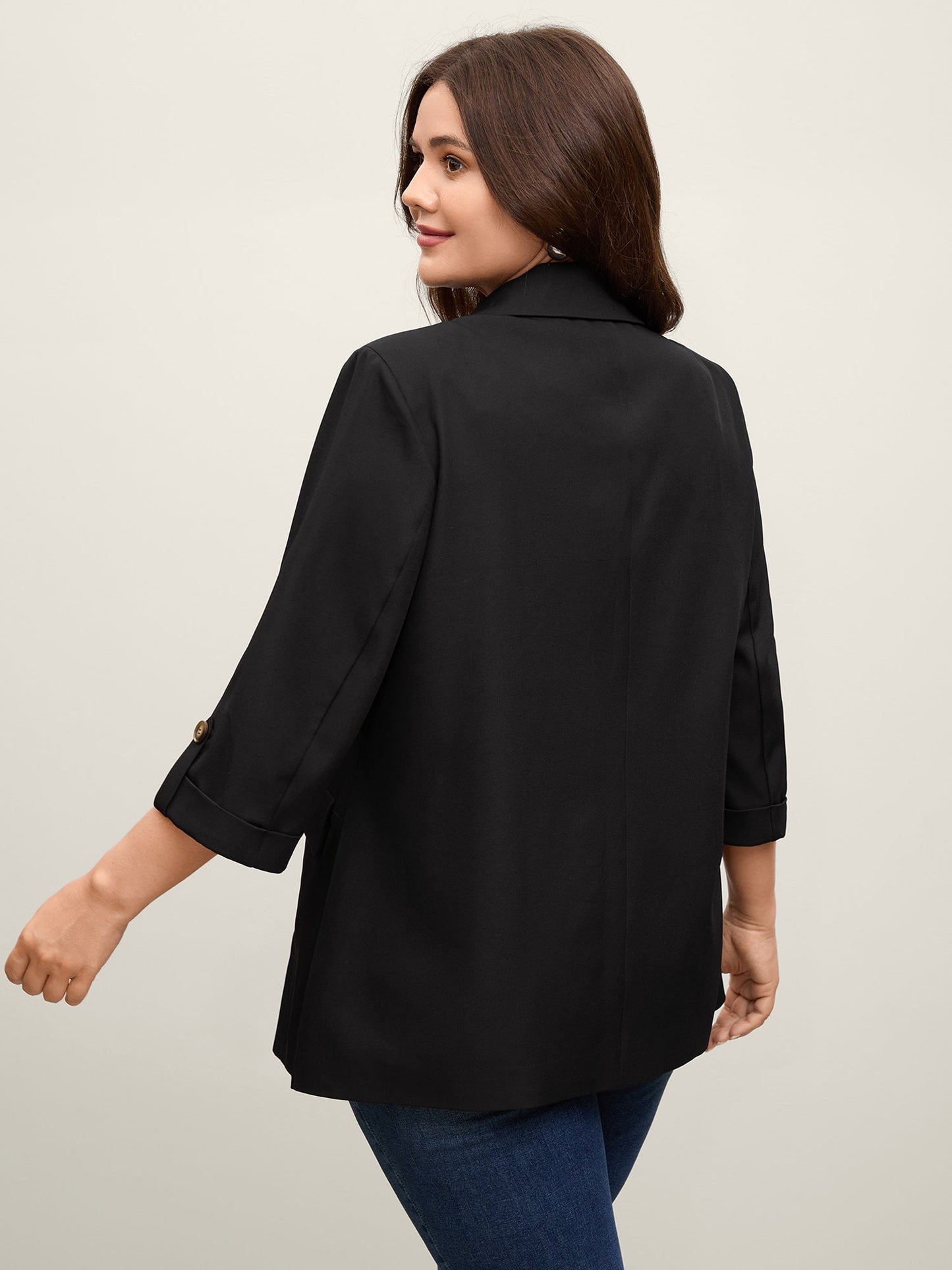 Tab Sleeve Pockets Solid Blazer