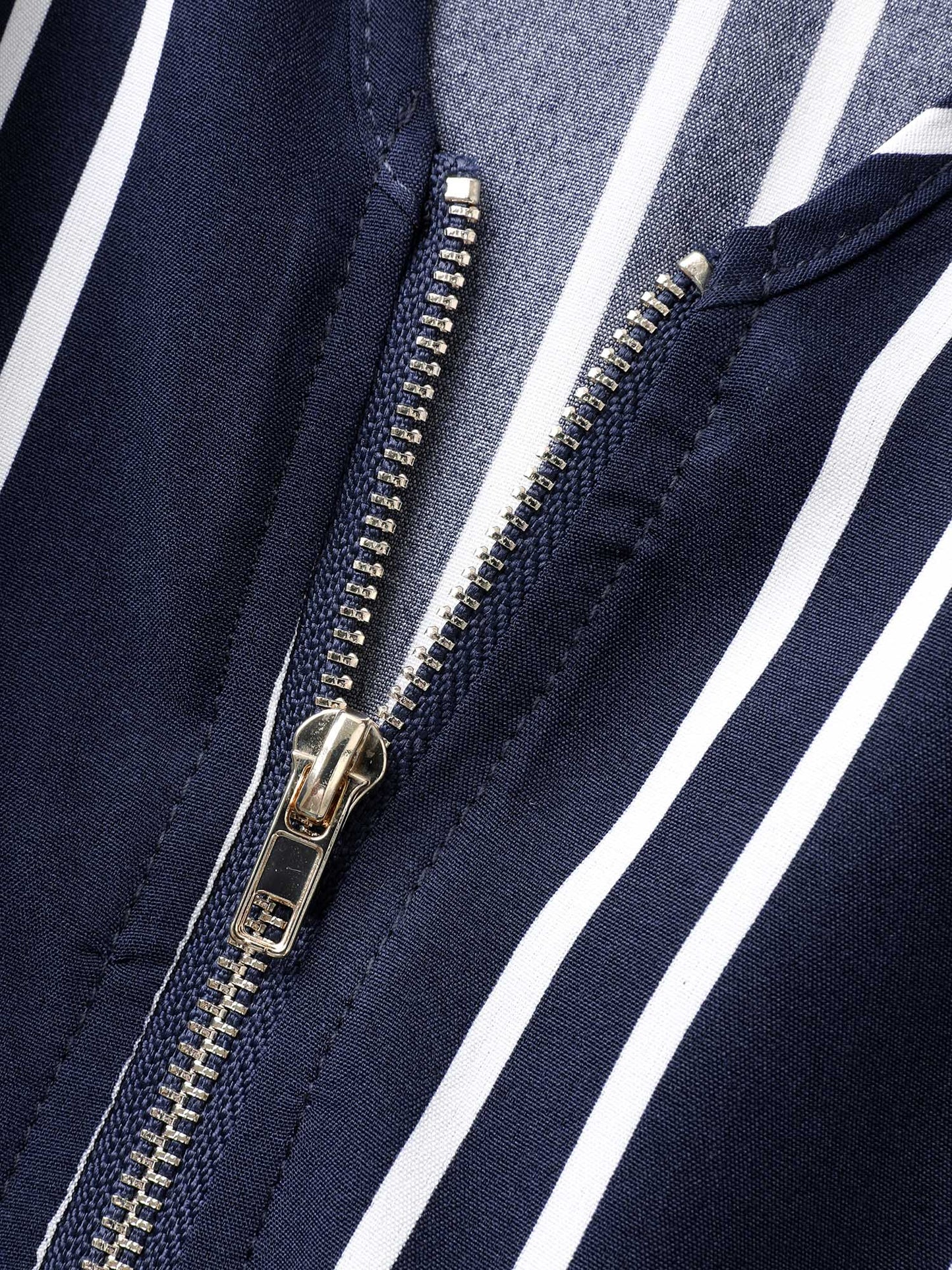 Stripe Print Zipper Belted Midi Dress