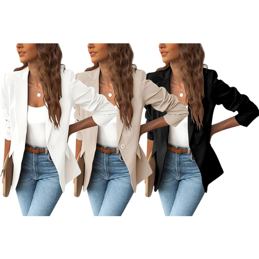 Women's Minimalist Solid Button Lapel Collar Blazer for Spring