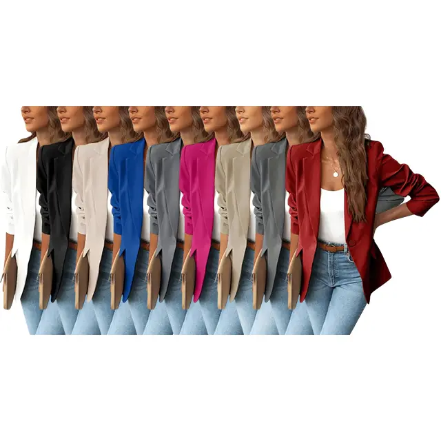 Women's Minimalist Solid Button Lapel Collar Blazer for Spring