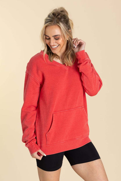 🔥 Your Favorite Is Back!Pigment Dyed Cozy Campfire V-Neck Sweatshir