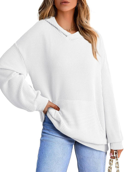 Women's Pullover Hoodies Sweatshirts Casual Loose Long Sleeve Ribbed Knit Shirts